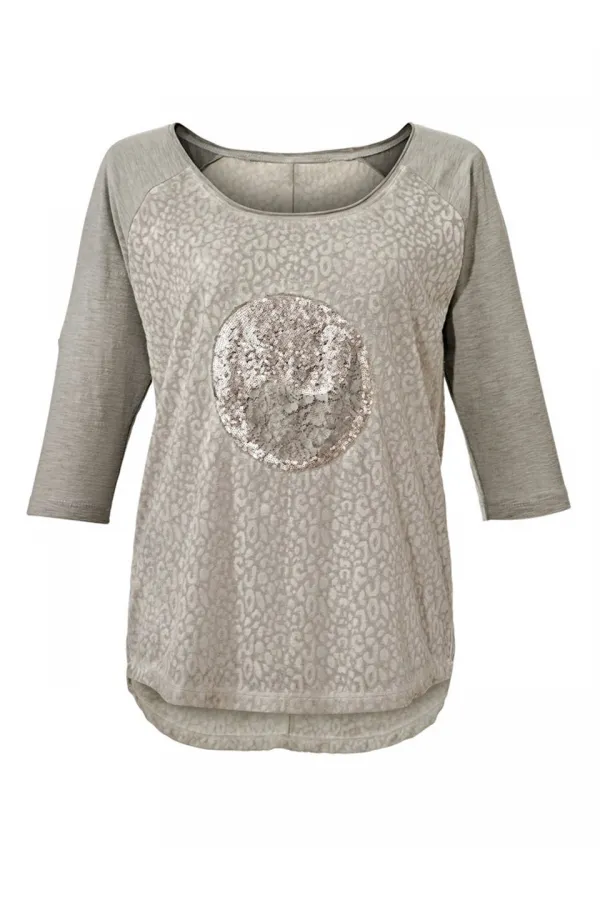 Dantelli Payetli Bluz - Gri