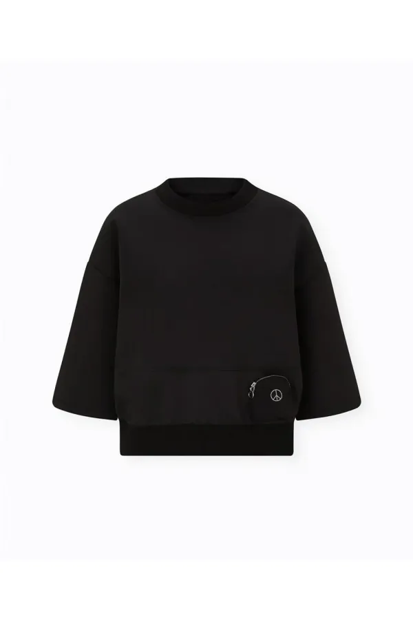 Batwing Sleeve Sweatshirt - Black