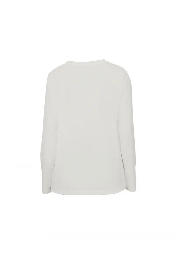 Long Sleeve Shiny Embroidered T-Shirt - White