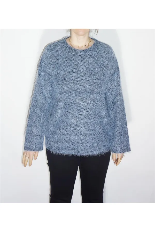 Yuvarlak Yaka Kazak - Mavi