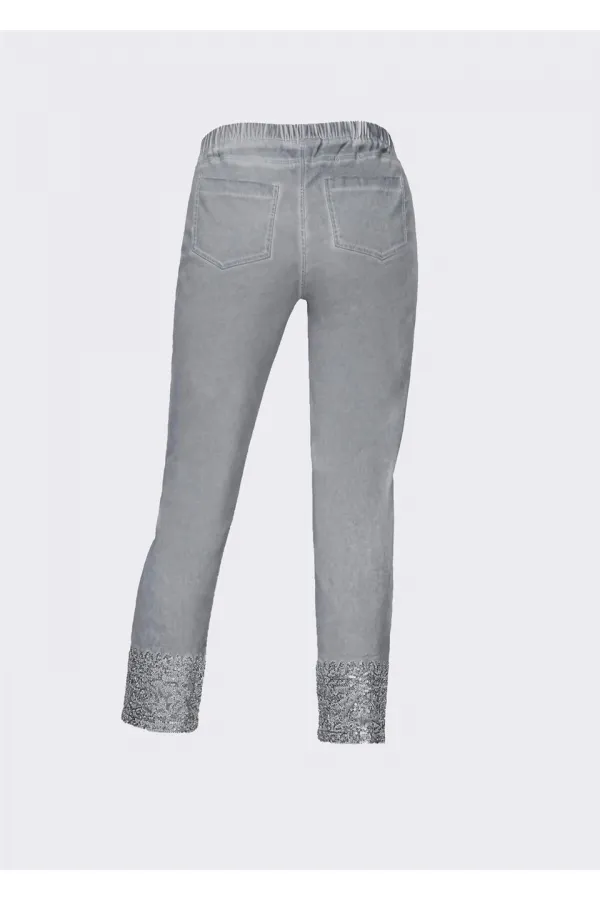 Payetli Pantolon - Gri