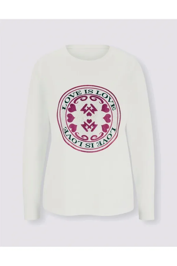 Long Sleeve Shiny Embroidered T-Shirt - White