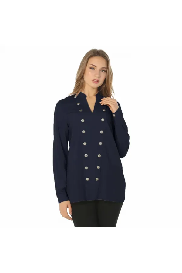 Düğme Bluz - Lacivert