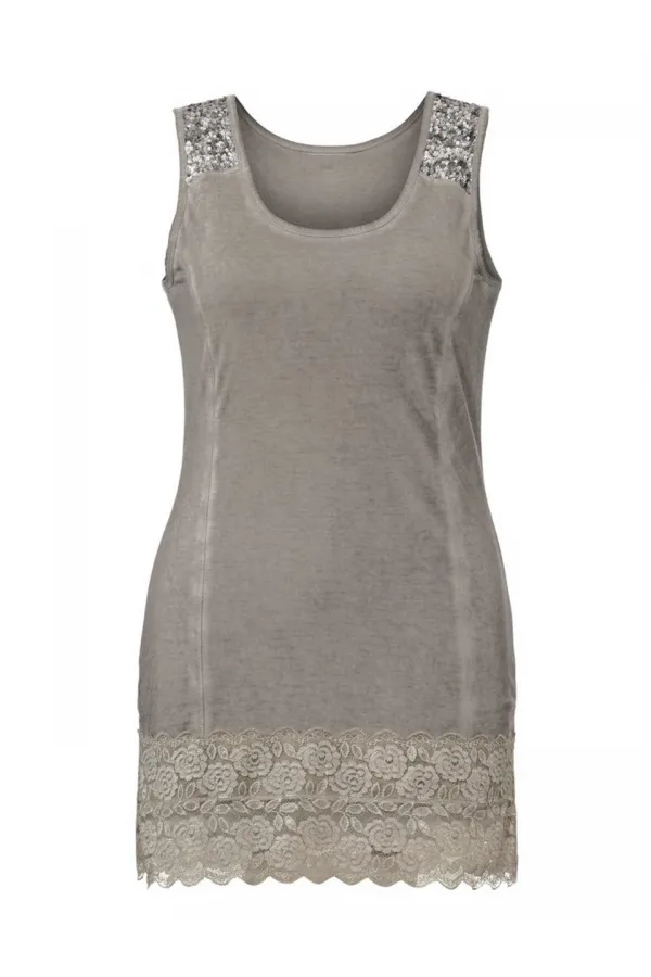 Dantelli Payetli Bluz - Gri