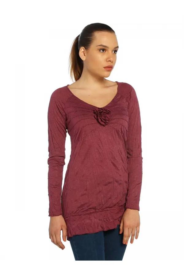 Casual Uzun Tişört - Böğürtlen