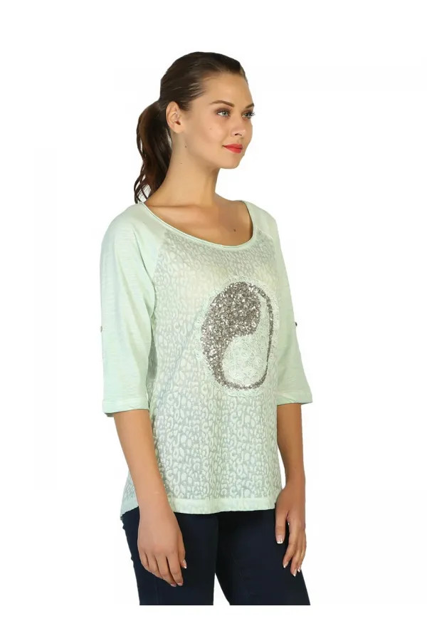 Dantelli Payetli Bluz - Nane Yeşili