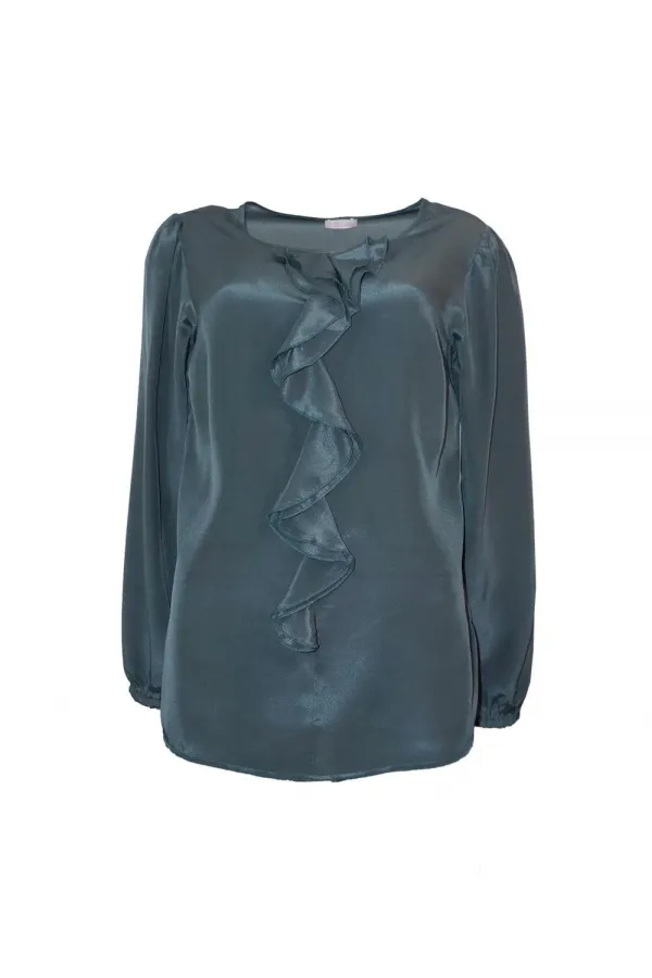 Saf İpek Bluz - Antrasit