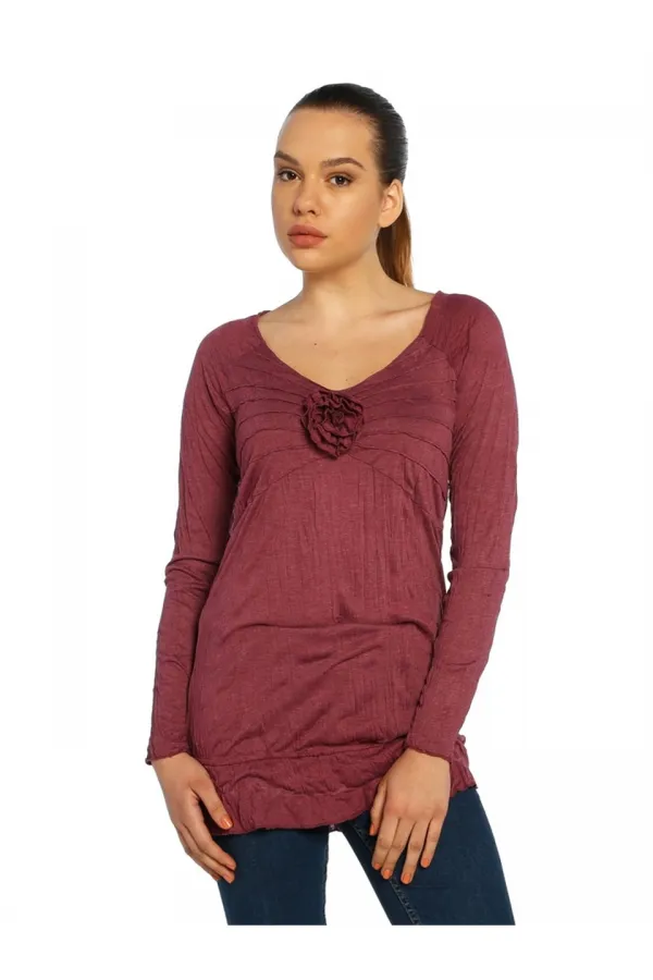 Casual Uzun Tişört - Böğürtlen