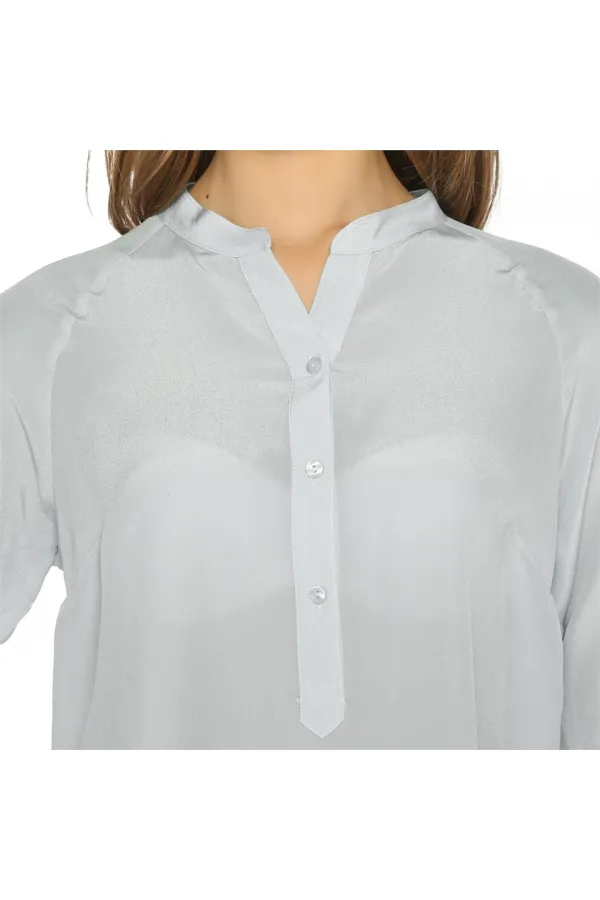 Saf İpek Bluz - Gümüş