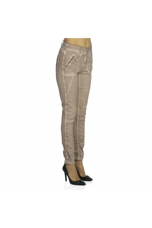 Yağlı Boya Taşlı Pantolon - Vizon