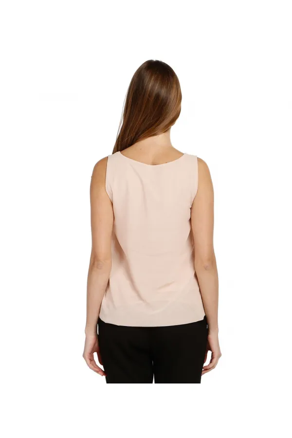 Şifon Kolsuz Bluz - Gül Kurusu