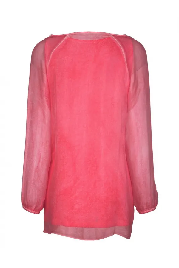 2 Parça İşlemeli Dantelli İpek Bluz - Narçiçeği