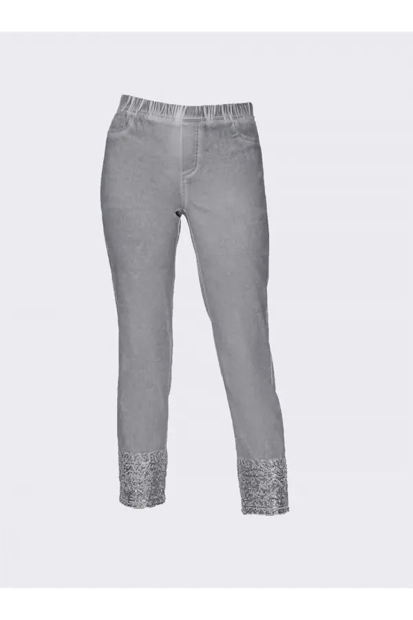 Payetli Pantolon - Gri