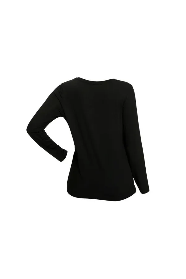 Baskılı Payetli Bluz - Siyah