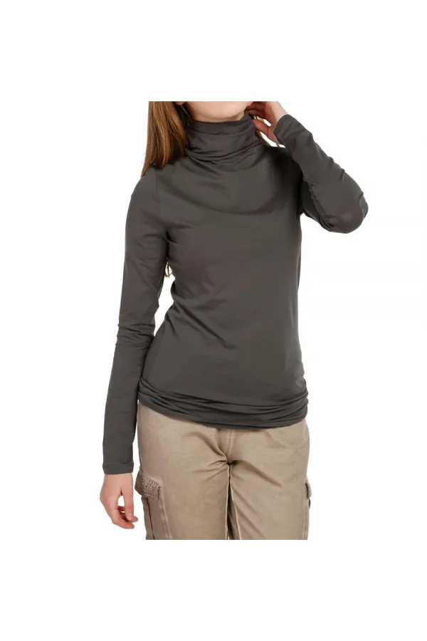 Basic Boğazlı Tişört - Gri