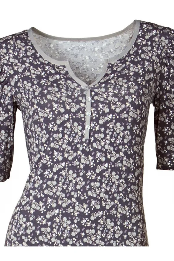 Çiçek Desenli Tişört - Gri