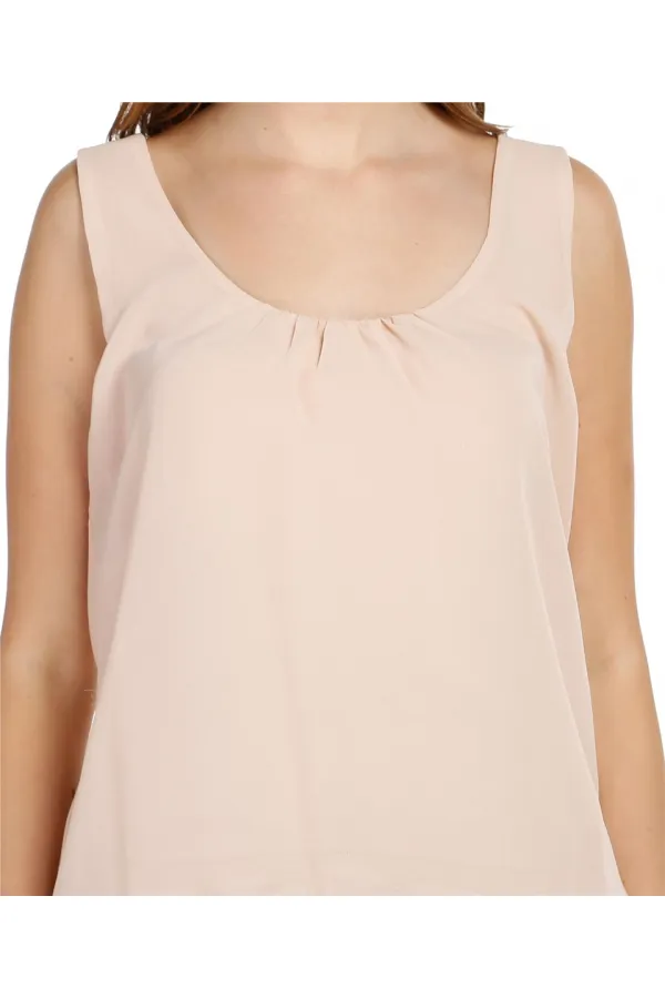 Şifon Kolsuz Bluz - Gül Kurusu