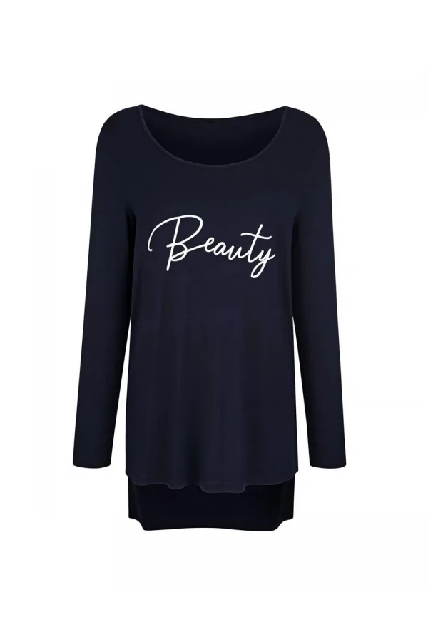 Baskılı Uzun Tişört - Lacivert