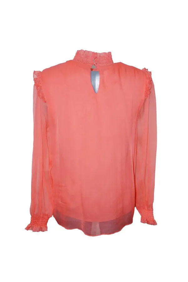 İpek Büzgülü Bluz - Narçiçeği