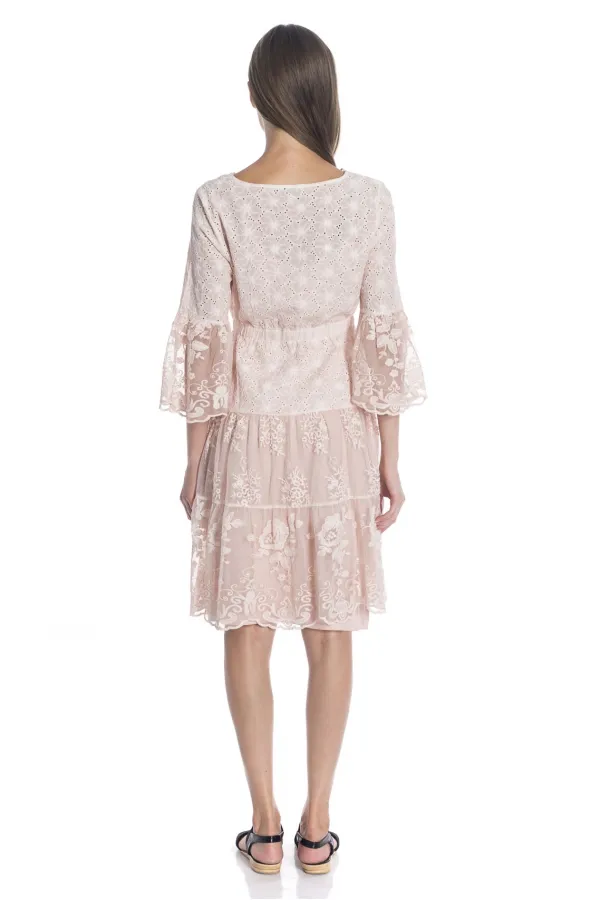 Dantelli Nakışlı 2 Parça Elbise - Gül Kurusu