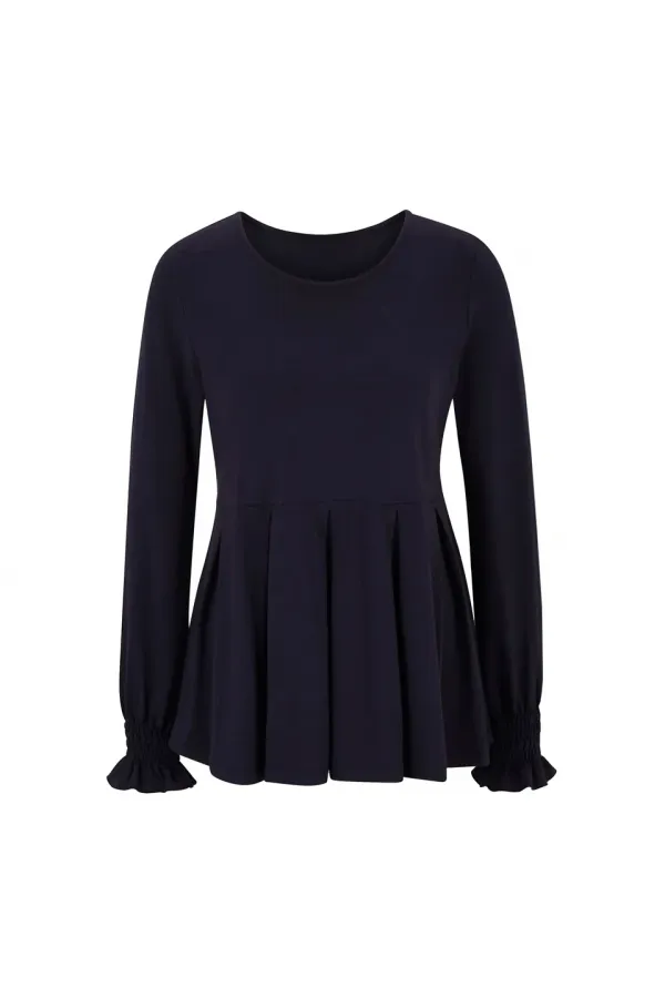 Kollar Büzgülü Dökümlü Bluz - Lacivert