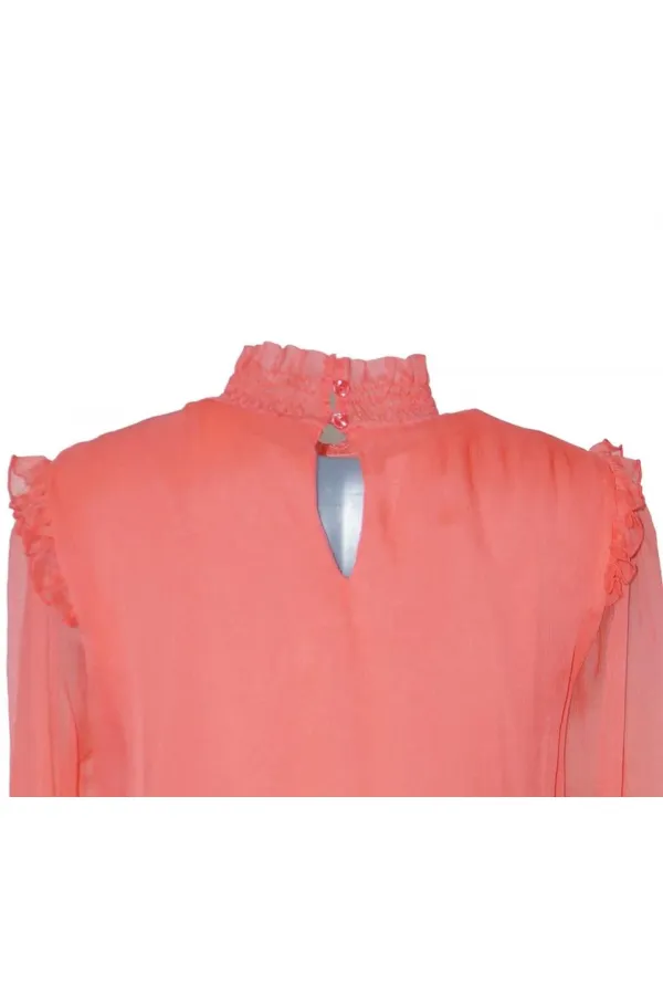 İpek Büzgülü Bluz - Narçiçeği