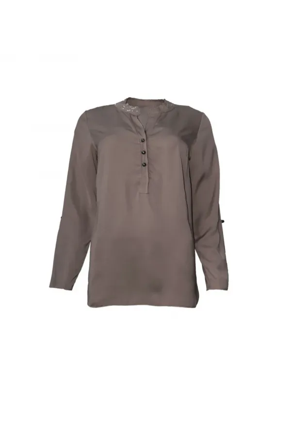 Payetli Bluz - Vizon