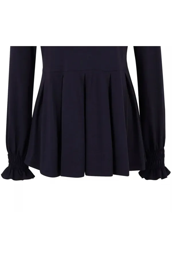 Kollar Büzgülü Dökümlü Bluz - Lacivert