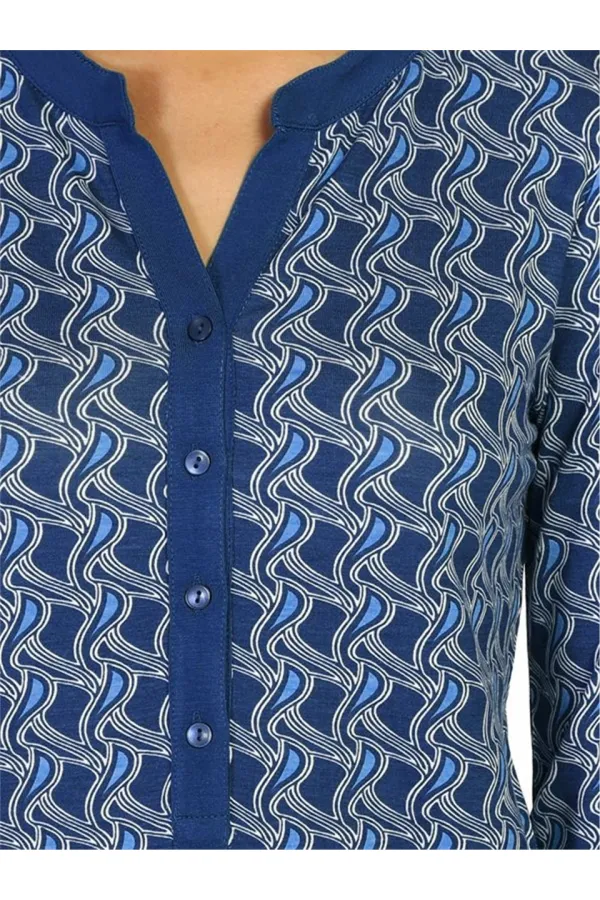 Uzun Kollu baskılı Tişört - Royal