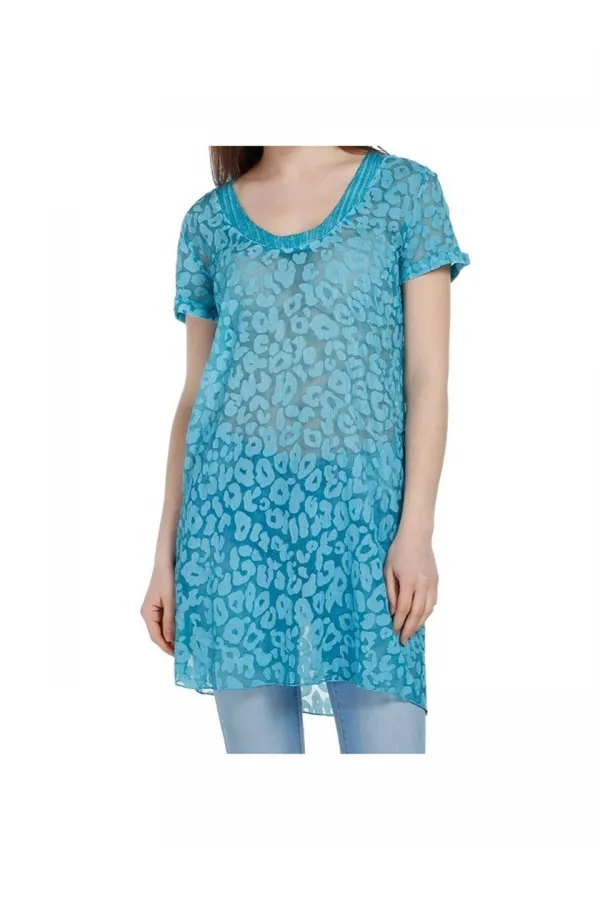 İpek Leopar Desenli Plaj Elbise - Turkuaz