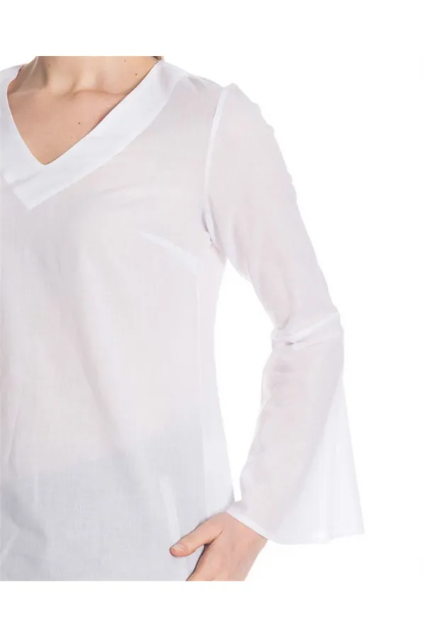 Kolları Volan Bluz - Beyaz