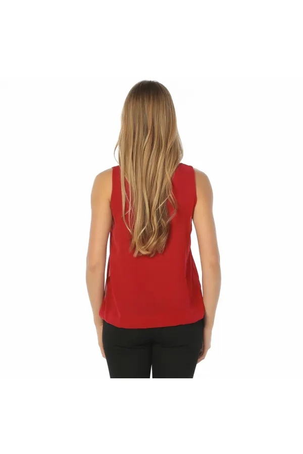Şifon Kolsuz Bluz - Kırmızı