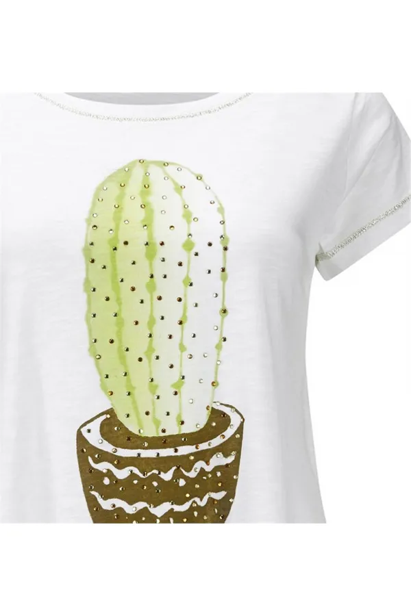 Baskılı Taşlı Tişört - Beyaz