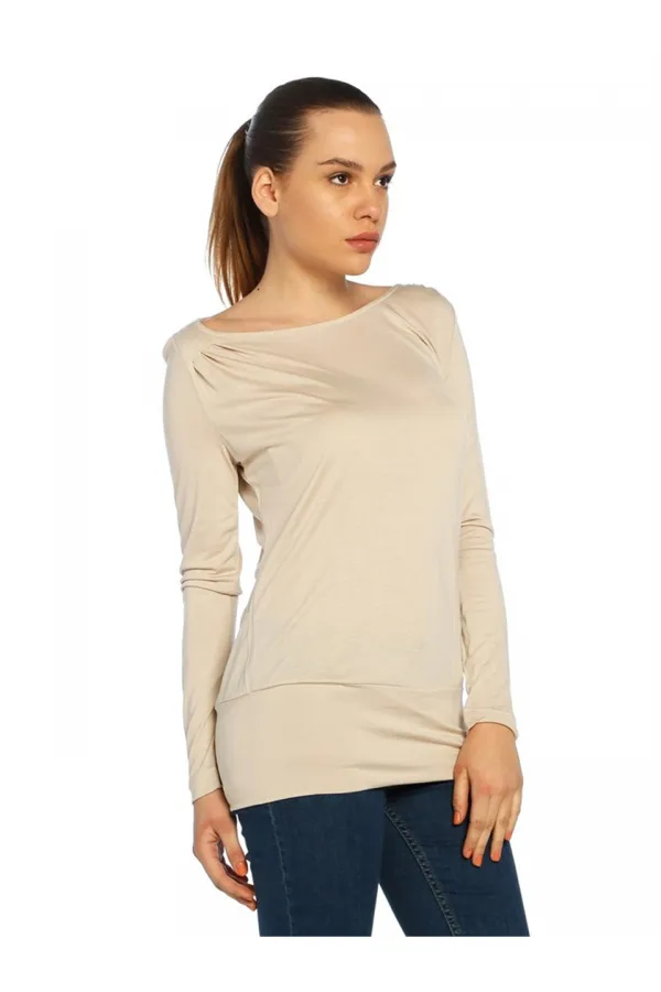 Geniş Yaka Bluz - Taş