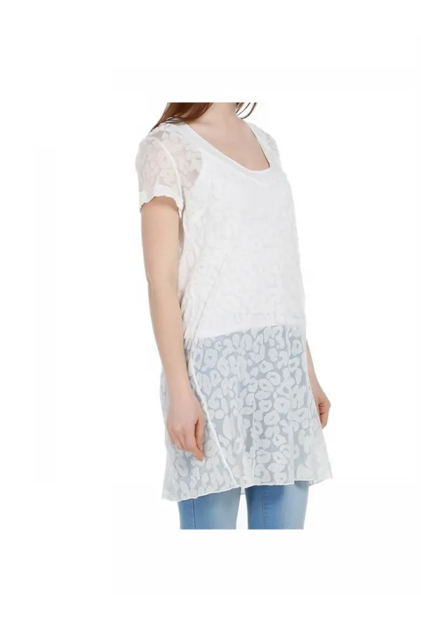 İpek Leopar Desenli Plaj Elbise - Krem