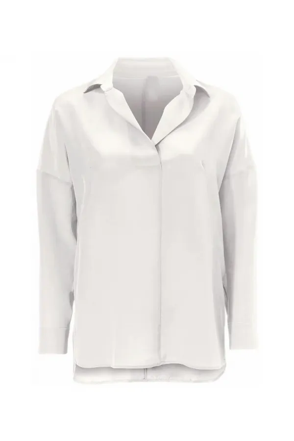 Saf İpek Bluz - Ekru