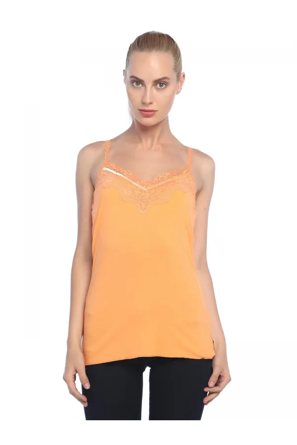 Askılı Dantel Atlet-Tişört - Kayısı