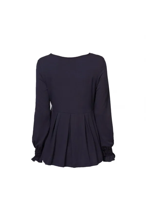 Kollar Büzgülü Dökümlü Bluz - Lacivert
