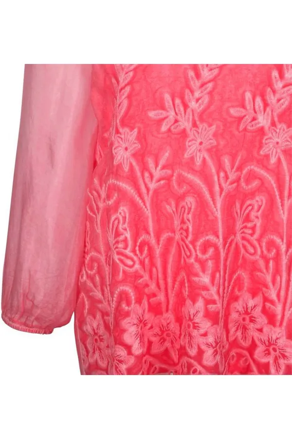 2 Parça İşlemeli Dantelli İpek Bluz - Narçiçeği