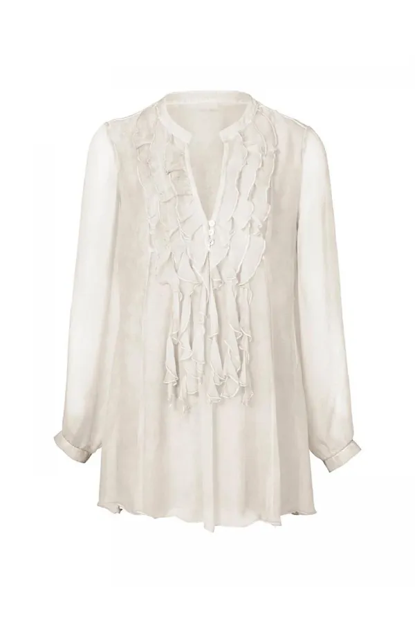 İpek Şifon Bluz - Beyaz