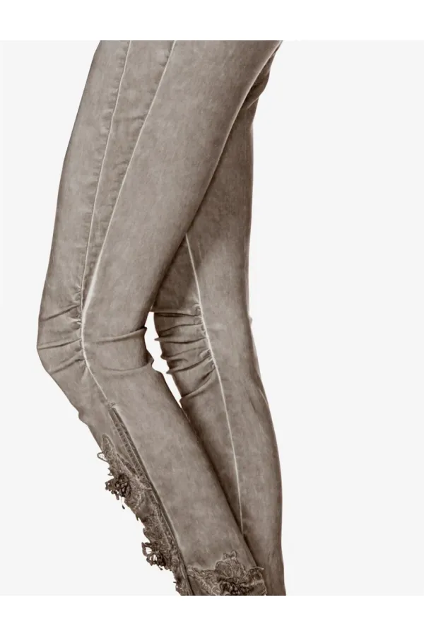 Skinny Dantel Pantolon - Taş