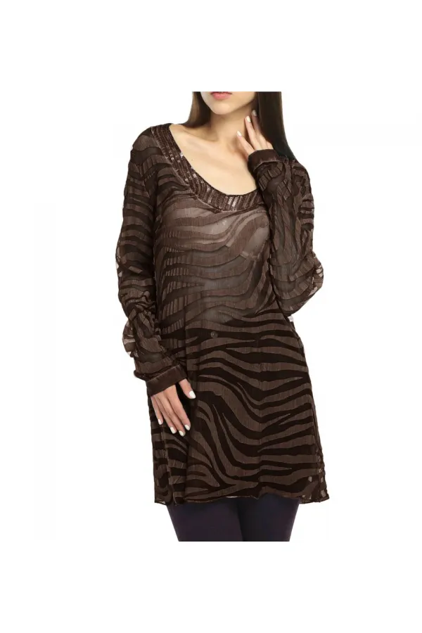 İpek Plaj Tunik  - Kahve