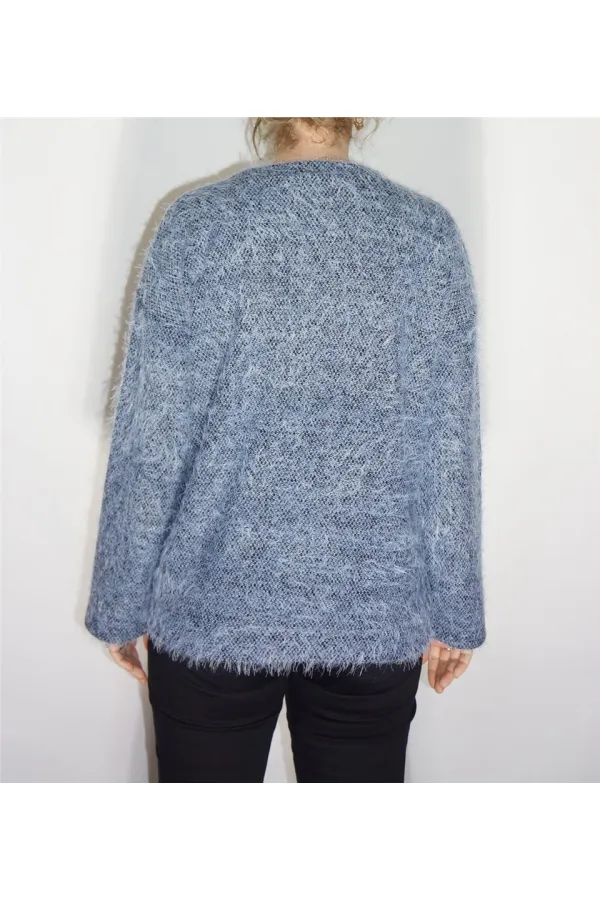 Yuvarlak Yaka Kazak - Mavi