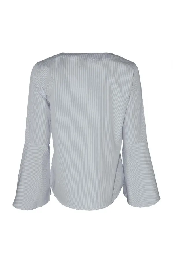 Çizgili Kolu Volan Bluz - Siyah