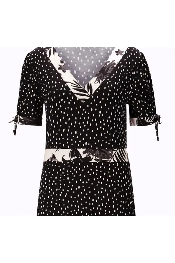 Maxi Dantelli Çiçek Baskılı Elbise - Siyah