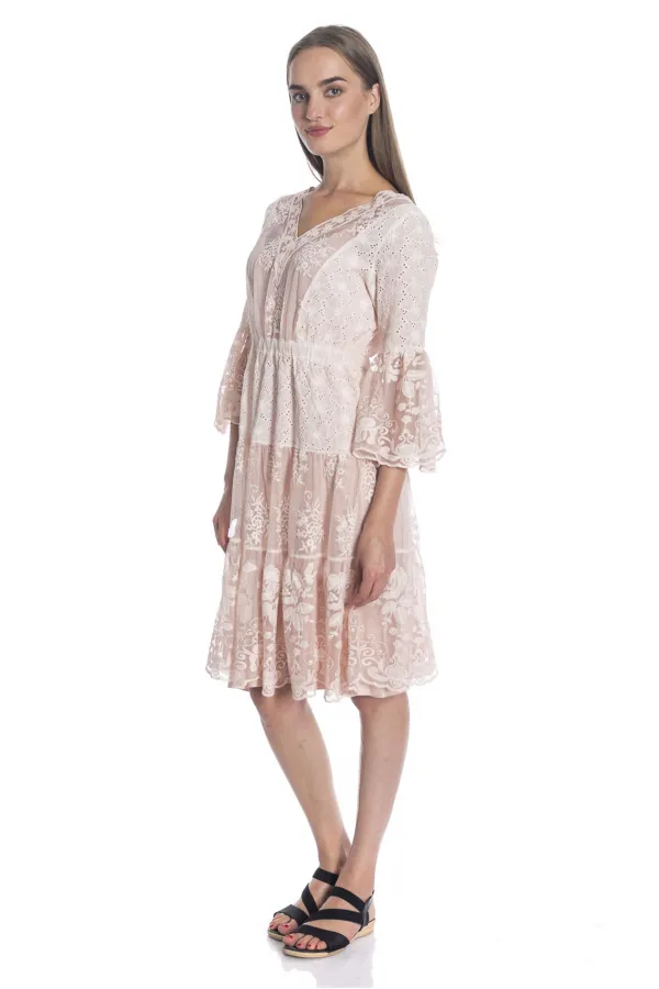 Dantelli Nakışlı 2 Parça Elbise - Gül Kurusu