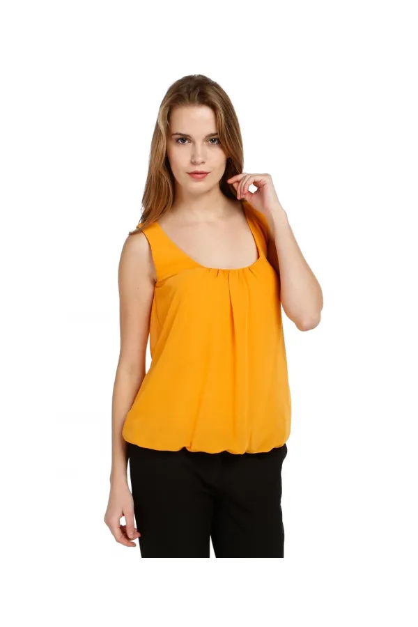 Şifon Kolsuz Bluz - Bal