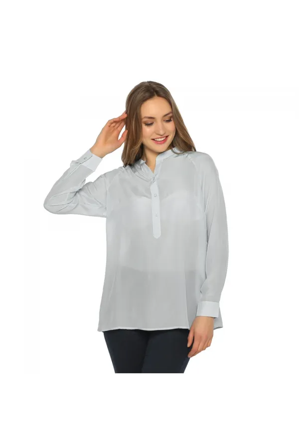 Saf İpek Bluz - Gümüş