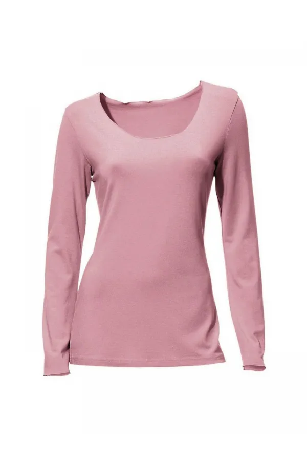 T-shirt basique à manches longues - Rose poudré