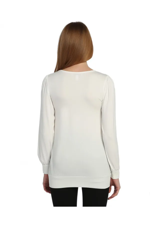 Uzun Kollu Tişört - Ekru